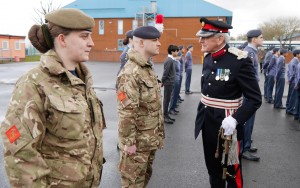 Paul Kennerley DL inspecting members of Hounslow's Army Cadet Force.