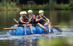 A group of young people on a raft